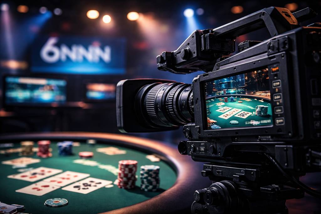 Câmera HD posicionada sobre mesa de cassino ao vivo no 6NNN